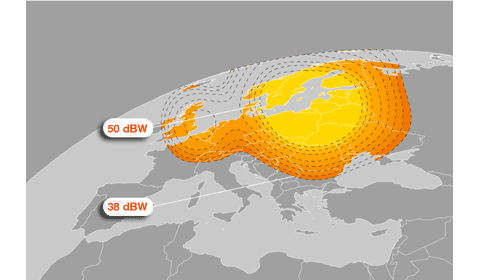 Footprint satelitu Eurobird-3 na pozici 33E