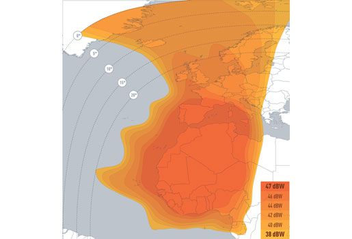 Footprint satelitu Eutelsat 21B, western beam, obrzek: Eutelsat