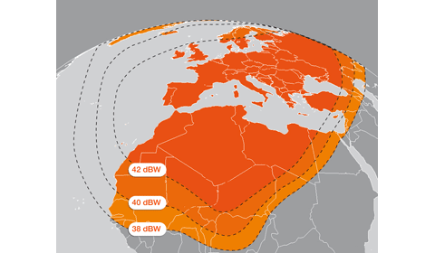 Footprint satelitu Eutelsat 3A, 3E, beam Africa + Europe