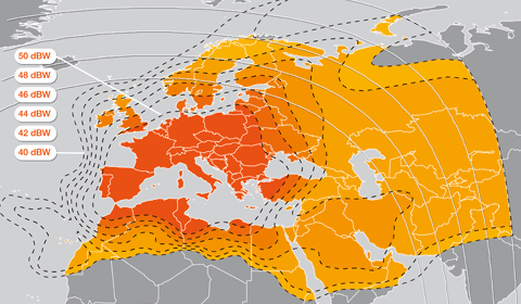 Footprint satelitu Eutelsat 3C, Ku1 beam, obrzek: Eutelsat