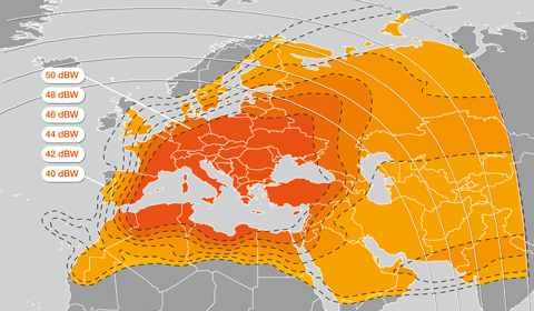 Footprint satelitu Eutelsat 3C, Ku2 beam, obrzek: Eutelsat