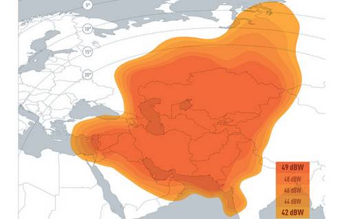 Footprint satelitu Eutelsat 70B, Central Asia beam, obrzek: Eutelsat