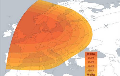 Footprint satelitu Eutelsat 70B, Europe beam, obrzek: Eutelsat