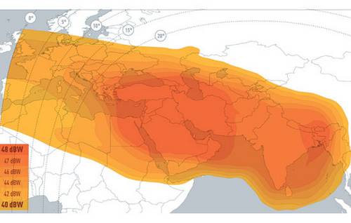 Footprint satelitu Eutelsat 70B, widebeam, obrzek: Eutelsat