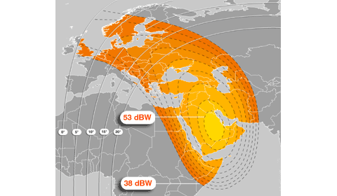 Footprint satelitu Eutelsat W5 - spot2 beam