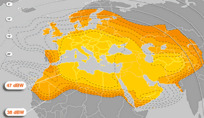 Pokrytí signálem satelitu Eutelsat W6, widebeam