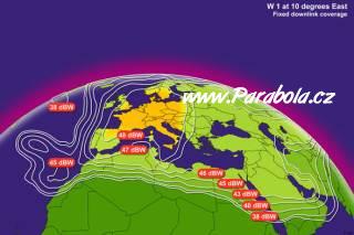 Pokrytí signálem satelitu Eutelsat W1, Fixed beam