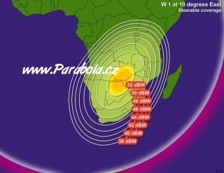 Pokrytí signálem satelitu Eutelsat W1, Steerable Spotbeam