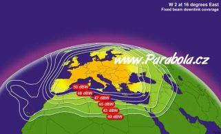 Pokrytí signálem satelitu Eutelsat W2, Fixed beam