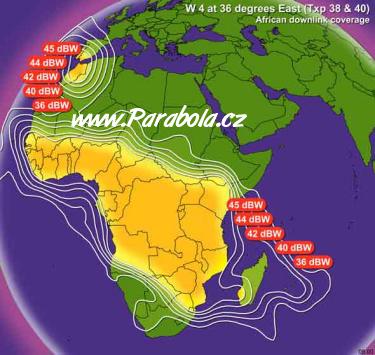 Pokryt zem satelitem Eutelsat W4, pevn africk svazek