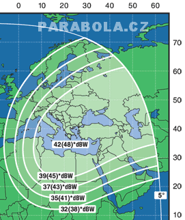 Footprint satelitu Express A4 (11W), C psmo, transpondr .6