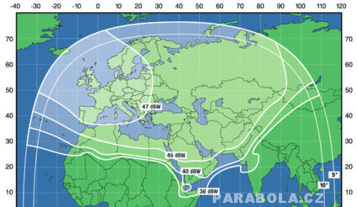 Footprint satelitu Express AM 1 (40E), Ku psmo, evropsk rozen zna