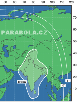 Footprint satelitu Express AM 1 (40°E), Ku pásmo, indická zóna