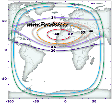 Pokrytá území signálem satelitu Express A3, zóna 3