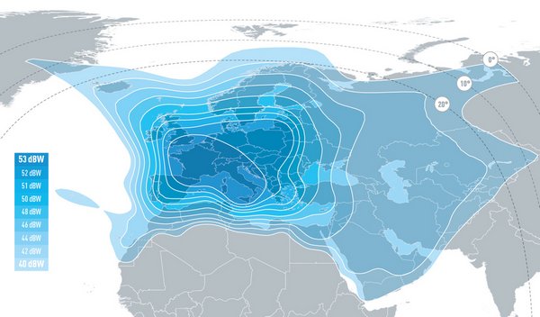Footprint satelitu Eutelsat Hot Bird 13E, obrzek: Eutelsat