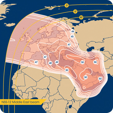 Pokryt signlem satelitu NSS 12