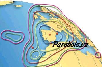 Vyzařovací diagram satelitu Hispasat 1D, evropský svazek
