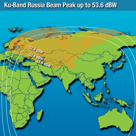 Footprint satelitu Horizons 2, Ku band, obrzek: Intelsat