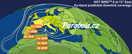 Pokryt zem satelitem Hot Bird 6, KU psmo