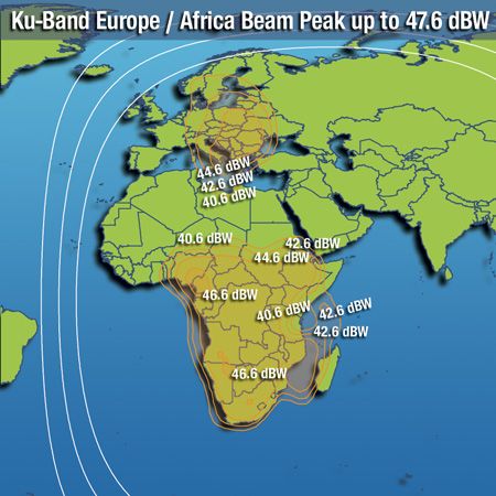 Footprint satelitu Intelsat 10, Europe/Africa beam, obrázek: Intelsat