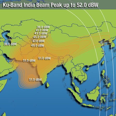 Footprint satelitu Intelsat 10, India beam, obrázek: Intelsat