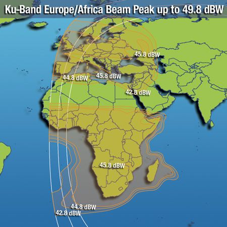 Footprint satelitu Intelsat 20, Europe/Africa beam, obrázek: Intelsat