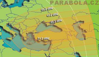 Footprint satelitu Intelsat 603 (20°W), Ku pásmo, east spot