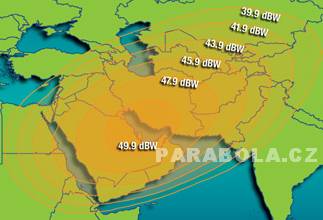 Footprint satelitu Intelsat 702 (55,1°E), Ku pásmo, S2 beam