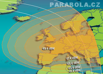 Footprint satelitu Intelsat 705 (50°W), Ku pásmo, S1 beam