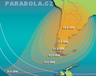Footprint satelitu Intelsat 707 (53°W), Ku pásmo, S3 beam