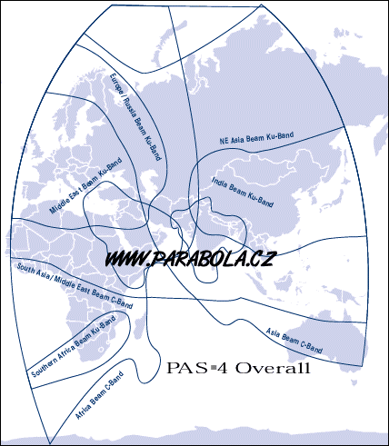Pokrytá území satelitem PanAmSat 4