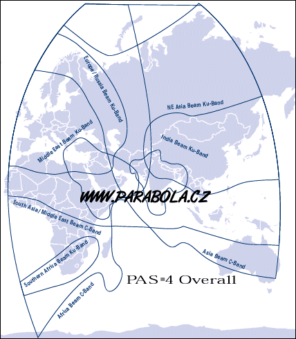 Pokryt zem satelitem PanAmSat 4