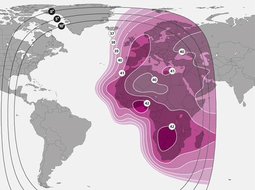 Footprint satelitu SES 4, East Hemi beam, obrzek: SES