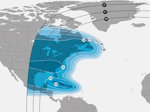 Footprint satelitu SES 4, North America beam, obrzek: SES