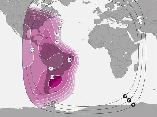 Footprint satelitu SES 4, West Hemi beam, obrzek: SES