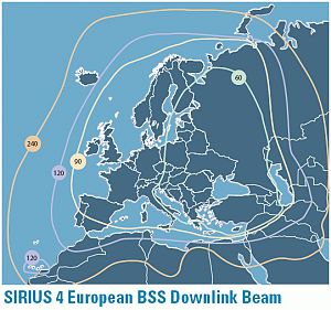 Footprint satelitu Sirius 4, evropský svazek