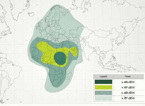 Footprint satelitu Yahsat 1A, beam C BAND, obrzek: Yahsat
